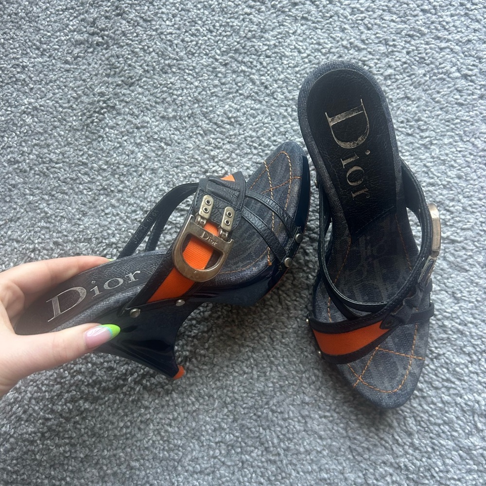 Dior Black and Orange Open-Toe Slingback Heels